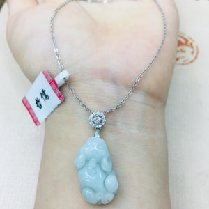 Burmese Ajadeite Pixou Pendant with 925 Sterling Silver Necklace