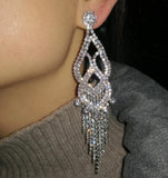 Chandelier Tassel Dangle Earrings Clear Crystal Rhinestone Dangling Earring