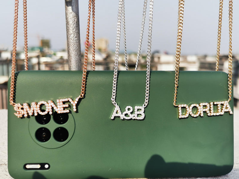 3UMeter Zircon Pendant Letter Necklace Crystal Name Necklace Personalized