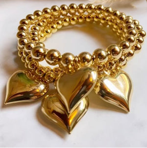 Heart Bracelet Gold Plated Beads Adjustable Jewelry Men Women