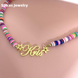Rainbow Name Necklace for Girl Personalized Soft Choker Women Nameplate