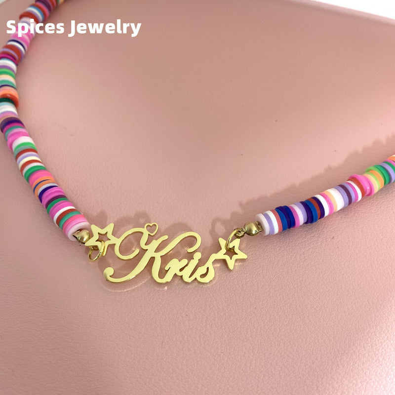 Rainbow Name Necklace for Girl Personalized Soft Choker Women Nameplate