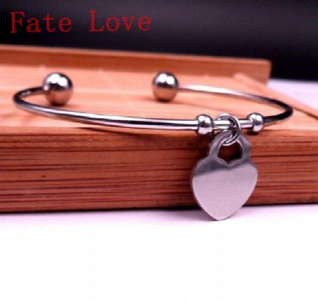 Fate Love Stainless Steel Cuff Bracelet with Heart Charms