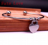 Fate Love Stainless Steel Cuff Bracelet with Heart Charms