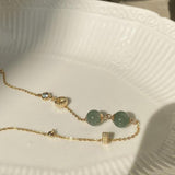 Adjustable 14k Filled Chain Link Bracelet with Emerald Jade for Women Girls