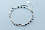925 Sterling Silver Double Rows Layered Coin Chain Bracelet GTLS953