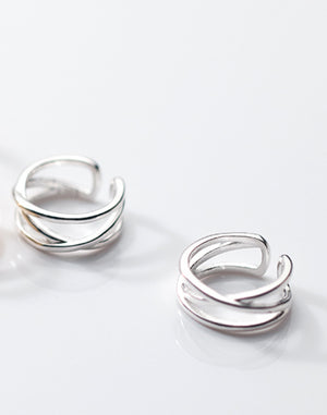 925 Sterling Silver Double Rows Ear-bone Clip On Cuff Earrings