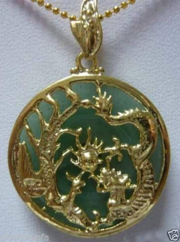 Light Green Natural Jade Dragon Phoenix Pendant Necklace