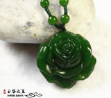 Hand-carved Chinese Hetian Jade Peony Pendant Necklace
