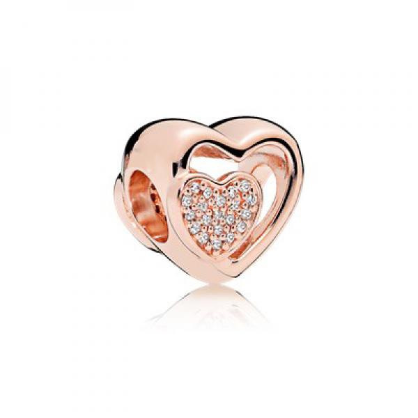 Pink Love Heart Clip Zirconia Beads Rose Charm for Bracelet DIY Jewelry