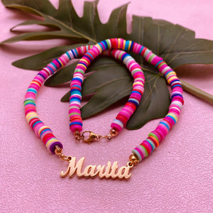 Personalized Stainless Steel Nameplate Beaded Choker Chain