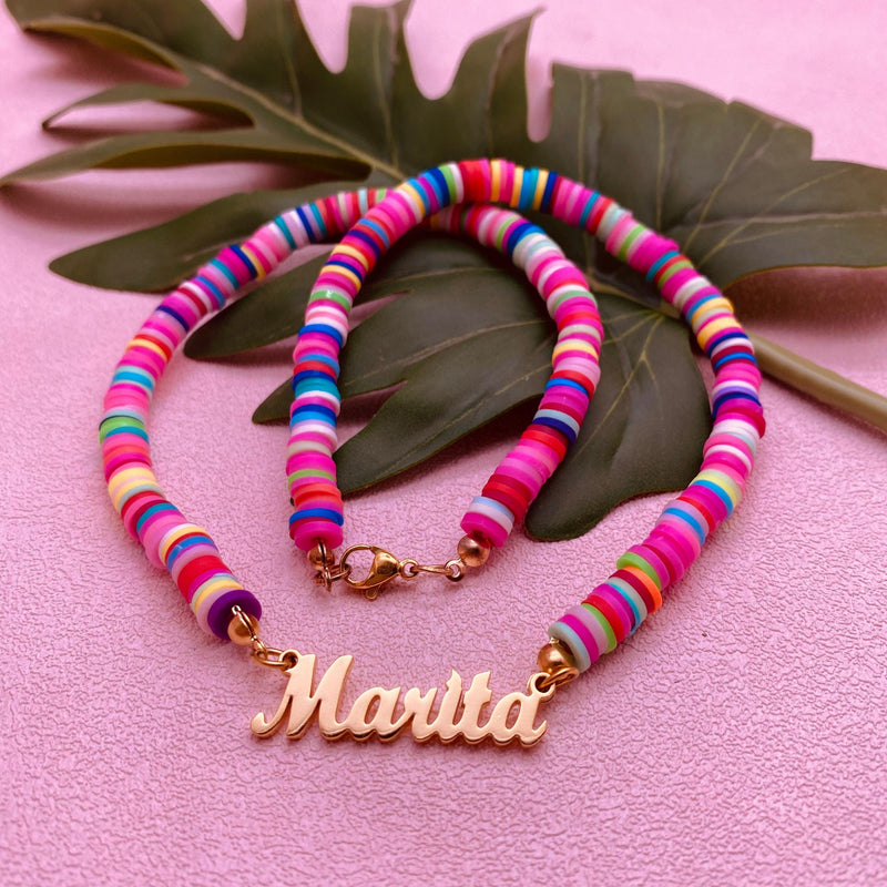 Personalized Stainless Steel Nameplate Beaded Choker Chain