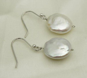 Pearl Earrings Coin Freshwater Pearl Very Good Smooth High Luster Fine Jewelry