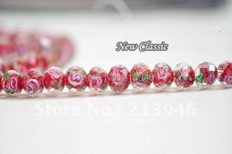 8MM Red Inner Flower Crystal Lampwork Glass Beads