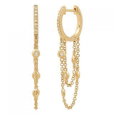 925 Silver Tassel Chain CZ Hoop Earrings Colorful Stone