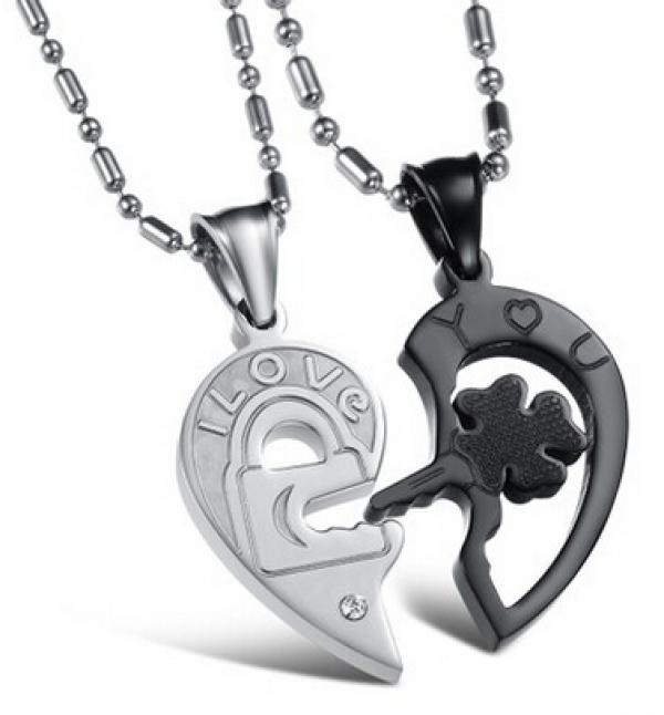 Titanium Steel Rhinestone Key Puzzle Jigsaw Couple GX553