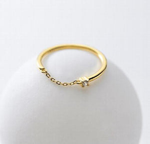 925 Silver Zircon Chain Star Ring for Women