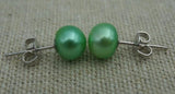 8mm AA Light Green Pearl Earrings 925 Sterling Silver Stud Fine Jewelry