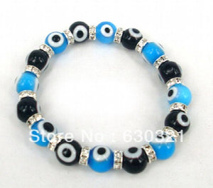 10mm Evil Eye Bracelet with Glass Beads and Crystal Spacer