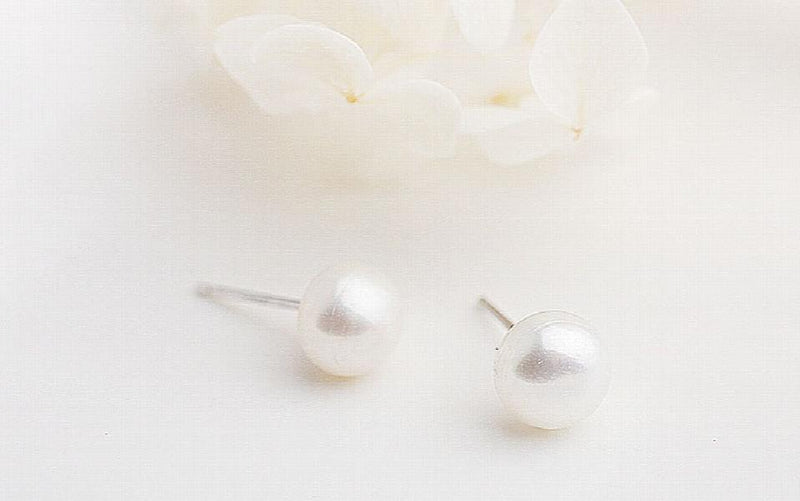 Freshwater Pearl Earrings 925 Silver Flat Round Beads Jewelry Gift