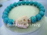 5pcs Howlite Stone Bead Buddha Head Crystal Ball Bangle Bracelet