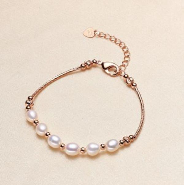 Pink Gray Freshwater Pearl Bracelet Silver Tube Fine Jewelry