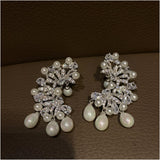 Vintage Snowflake Flower Pearl Earrings