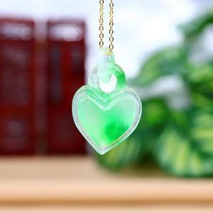 Green Jadeite Heart Pendant Amulet Chinese Necklace Jewelry Charm