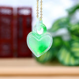 Green Jadeite Heart Pendant Amulet Chinese Necklace Jewelry Charm