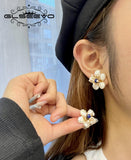 925 Silver Lapis Lazuli Flower Pearl Stud Earrings Women Gift GE0678