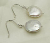 Pearl Earrings Coin Freshwater Pearl Very Good Smooth High Luster Fine Jewelry
