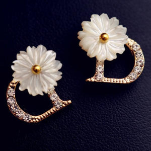 Delicate Flower Rhinestone D Letters Earrings