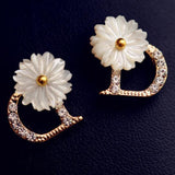 Delicate Flower Rhinestone D Letters Earrings