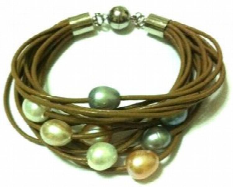 Coffee Leather & Freshwater Pearl Women Wrap Bracelet