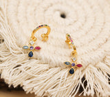 925 Silver Circle Rainbow Earring Cross Zircon Drop Jewelry