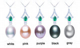 925 Silver Pearl Necklace Green Zircon Pendant Gift