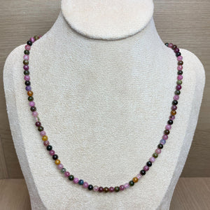 4MM Tourmaline Necklace Rainbow Gemstones S925 Silver Women Gift