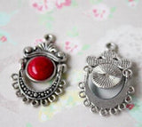 5PCS Red Antique Silver Boho Tribal Chandelier Earring Findings 31*21mm