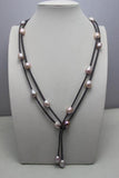Arriver Leather Pearl Jewelry Gray Leather Natural Pearl Necklace 48 inches