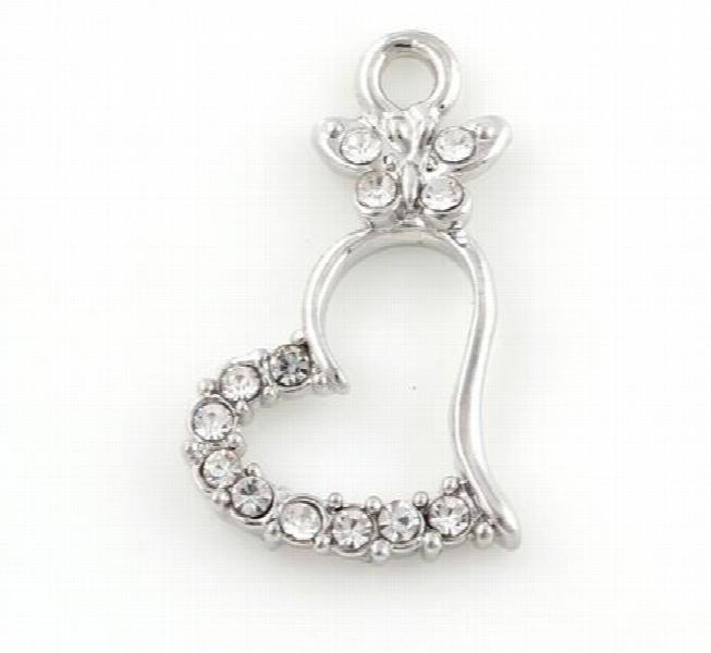 20PCS Butterfly Heart Pendant Charms for Memory Floating Locket - Gold/Silver