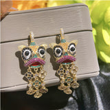 S925 Silver Pixiu Earrings Colored Zircon Tassel Long Earrings