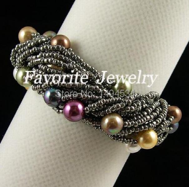 20 Strand Rainbow Mother Of Pearl Bracelet - 8mm