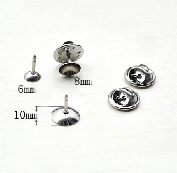 Stainless Steel 6mm 8mm 10mm Circle Bezel Pearl Bases Shirt Collar Clip