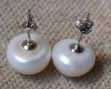 Freshwater Pearl Stud Earrings 12-12.5mm Silver Jewelry