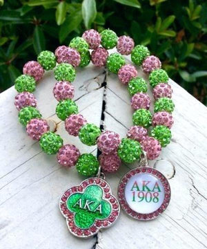 Pink & Green Sorority Charm Bracelet Set
