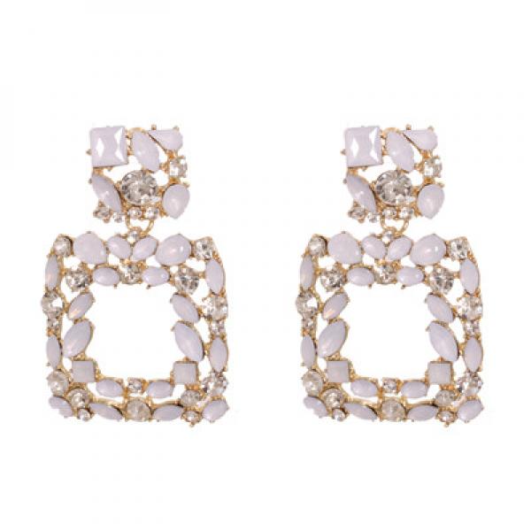 Beige Crystal Dangle Earrings Boho Wedding Party Statement Jewelry