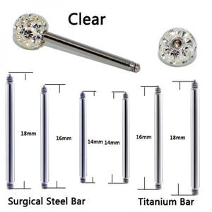 1PC Steel/Titanium Tongue Ring Piercing Ferido Crystal Ball Straight Barbell 14g