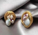 Handwoven 14k Natural Pearl Amethyst Jade Earrings