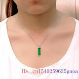 Green Zircon Pendant Necklace 925 Silver Charm Crystal
