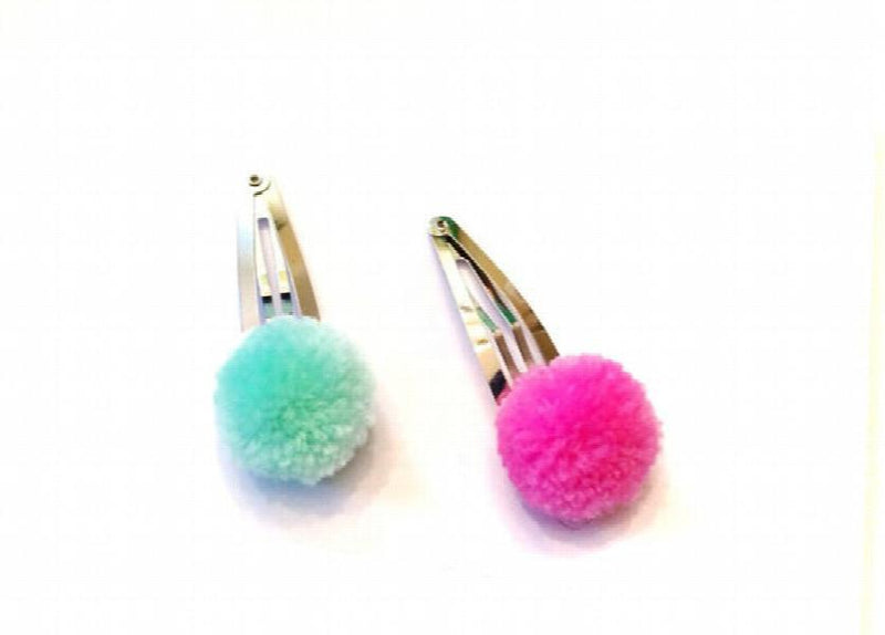 60pcs Pom Pom Hair Clip Set, Pink/Blue, Snap Hair Clips, One Size